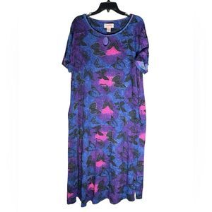 VTG Coral Bay Butterlfy Print Midi Dress Womens size Extra Large Cotton